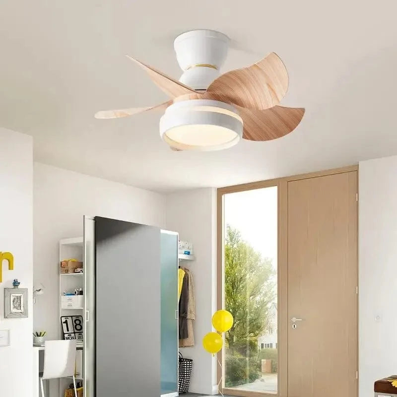 Mini Ceiling Fan with Light and Remote Control Natural Wood Norenza