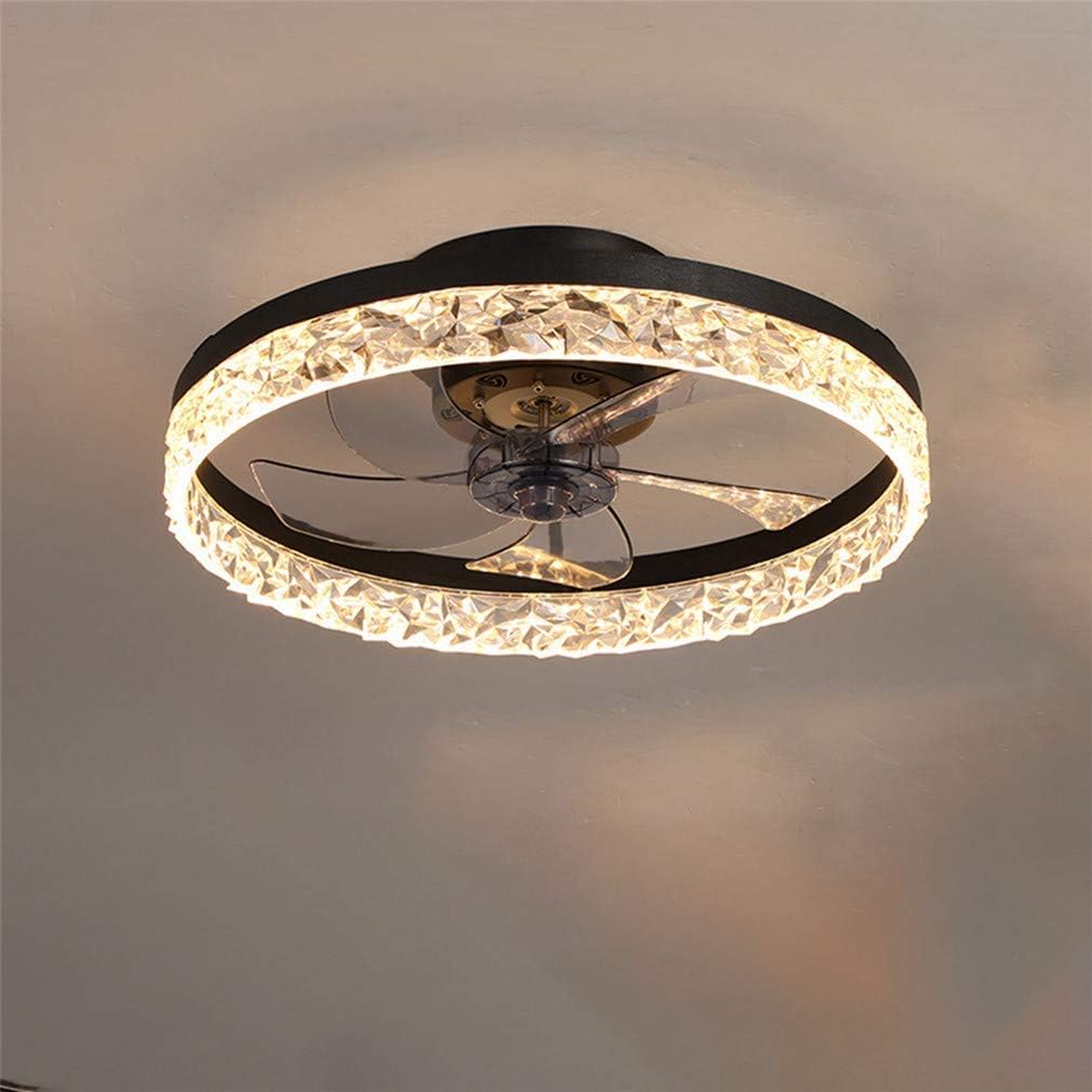 Minimalist Ceiling Fan with LED Crystal Light and Remote Control Black / Glass Norenza