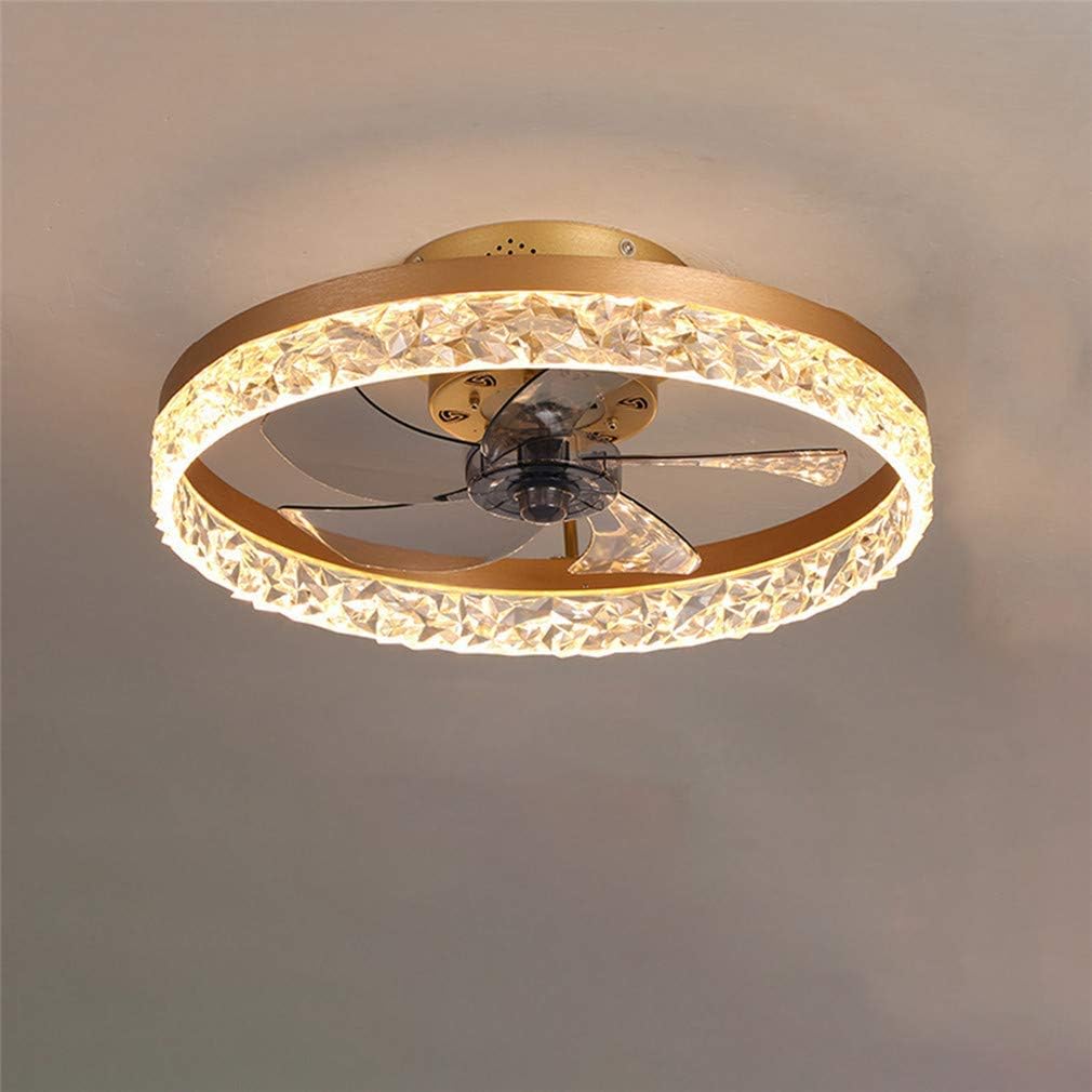 Minimalist Ceiling Fan with LED Crystal Light and Remote Control Gold / Glass Norenza