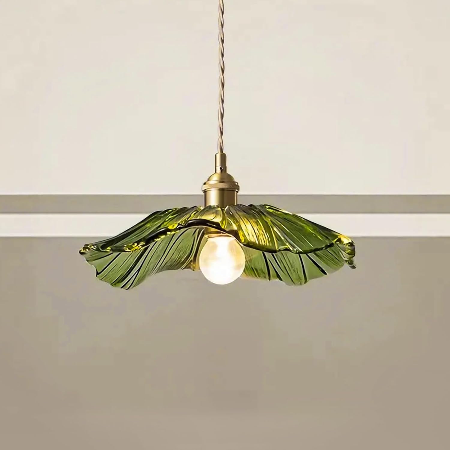 Minimalist Nordic Japanese Style Brass and Glass Pendant Light for Restaurant, Bedroom, Balcony, and Bar Green Norenza