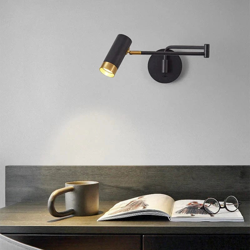 Minimalist Nordic Wall-Mounted Bedside Lamp with Pivot Arm Black Norenza