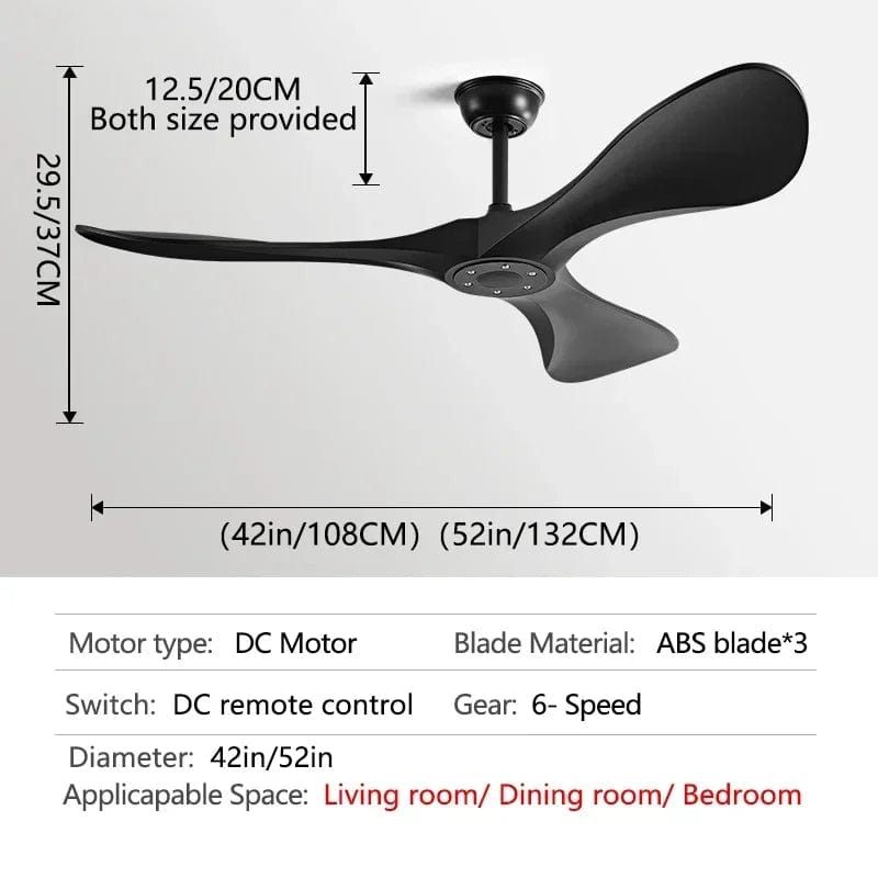 Modern 3-Blade Ceiling Fan with Light and Remote Control Black / 42" Norenza