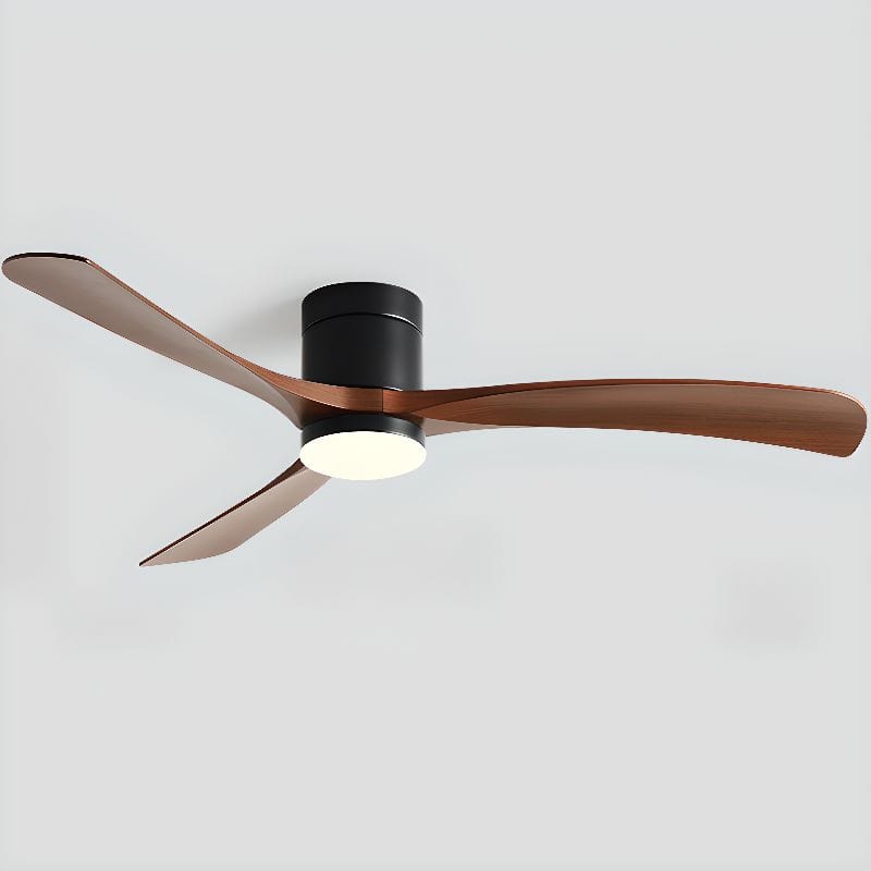 Modern Black ABS Ceiling Fan with LED Light and Remote Control Walnut Norenza