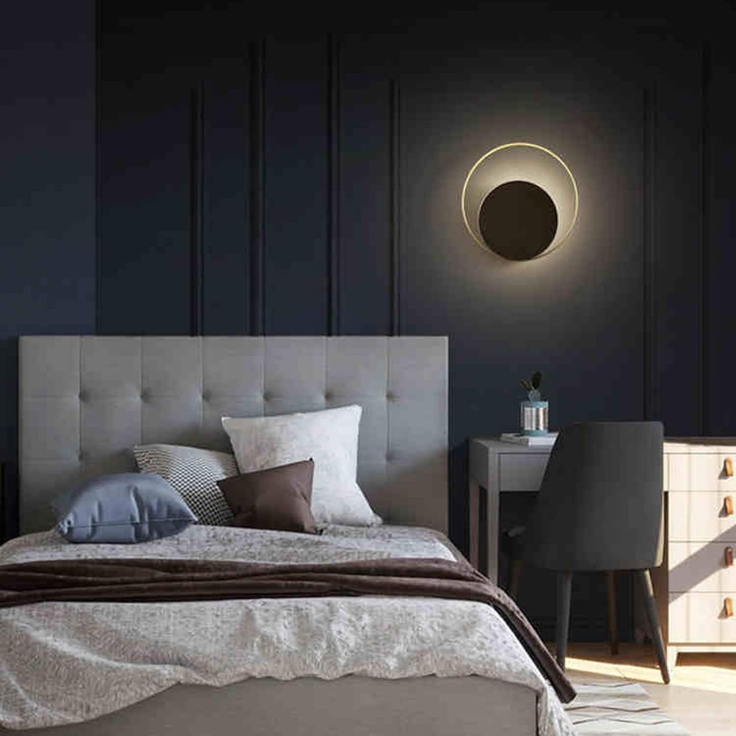 Modern Black and Gold Round LED Wall Sconce Norenza
