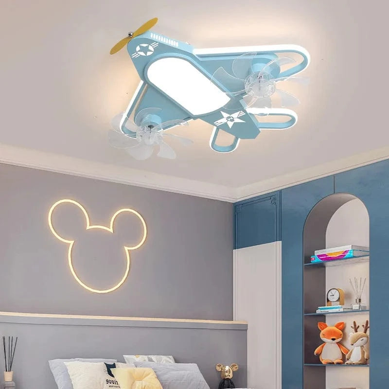 Modern Ceiling Fan for Kids with Dimmable LED Light and Remote Decor Blue Norenza