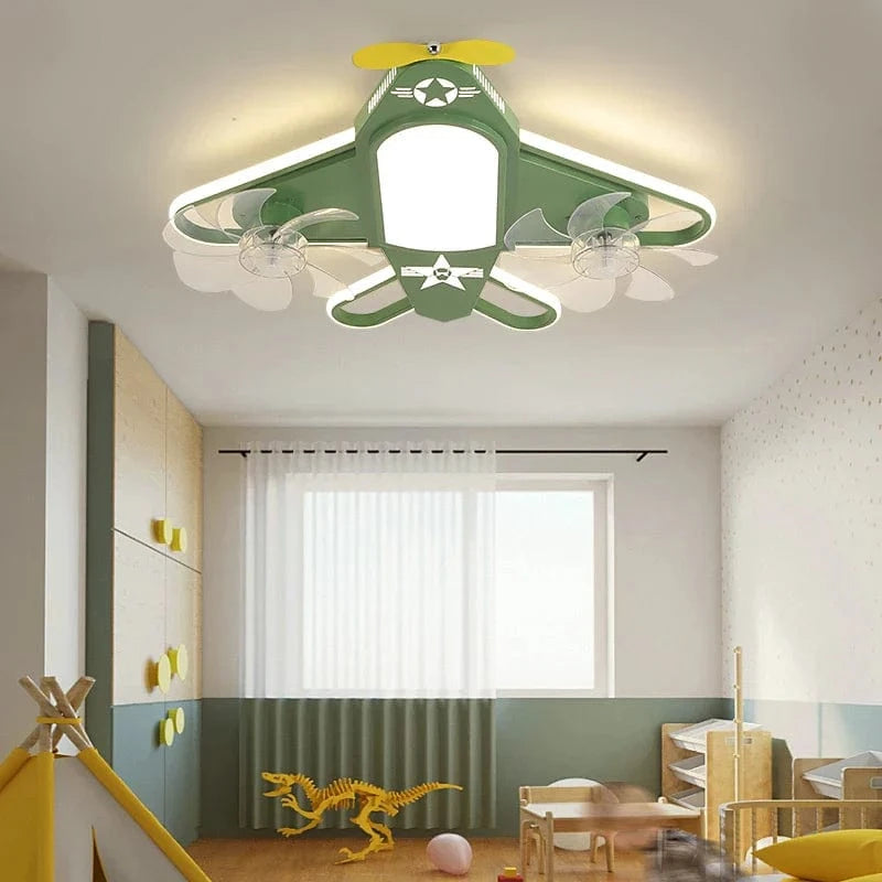 Modern Ceiling Fan for Kids with Dimmable LED Light and Remote Decor Green Norenza