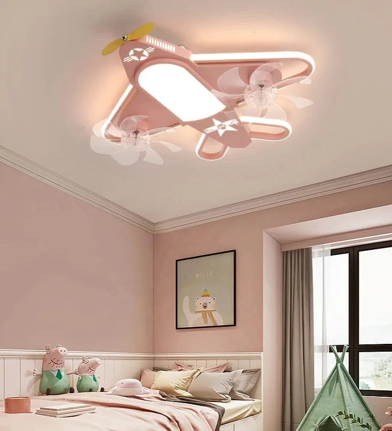 Modern Ceiling Fan for Kids with Dimmable LED Light and Remote Decor Pink Norenza