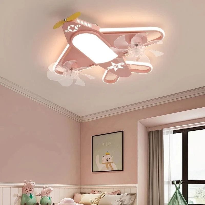 Modern Ceiling Fan for Kids with Dimmable LED Light and Remote Decor Pink Norenza