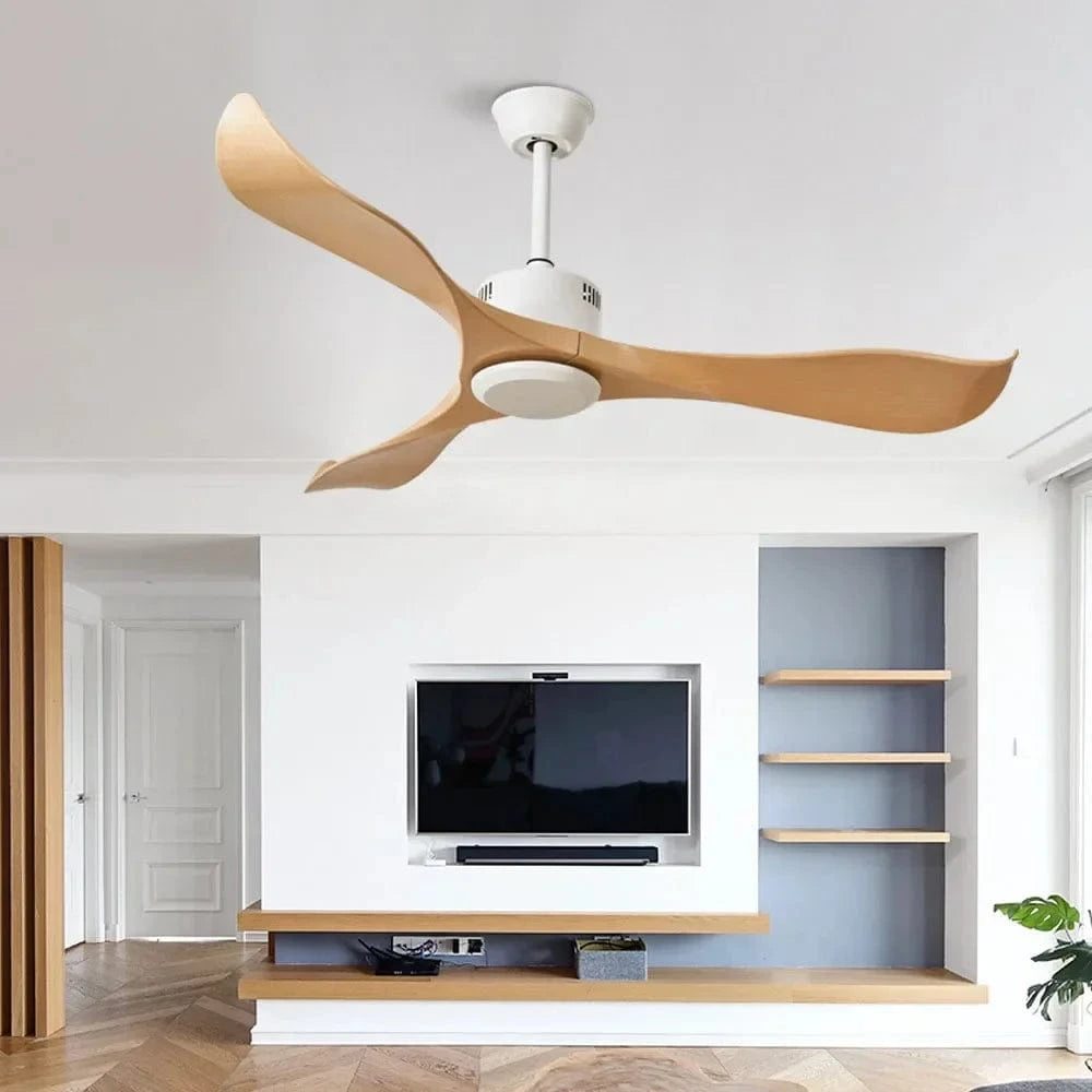 Modern Ceiling Fan with Remote Control - Sleek Design Natural Wood Norenza