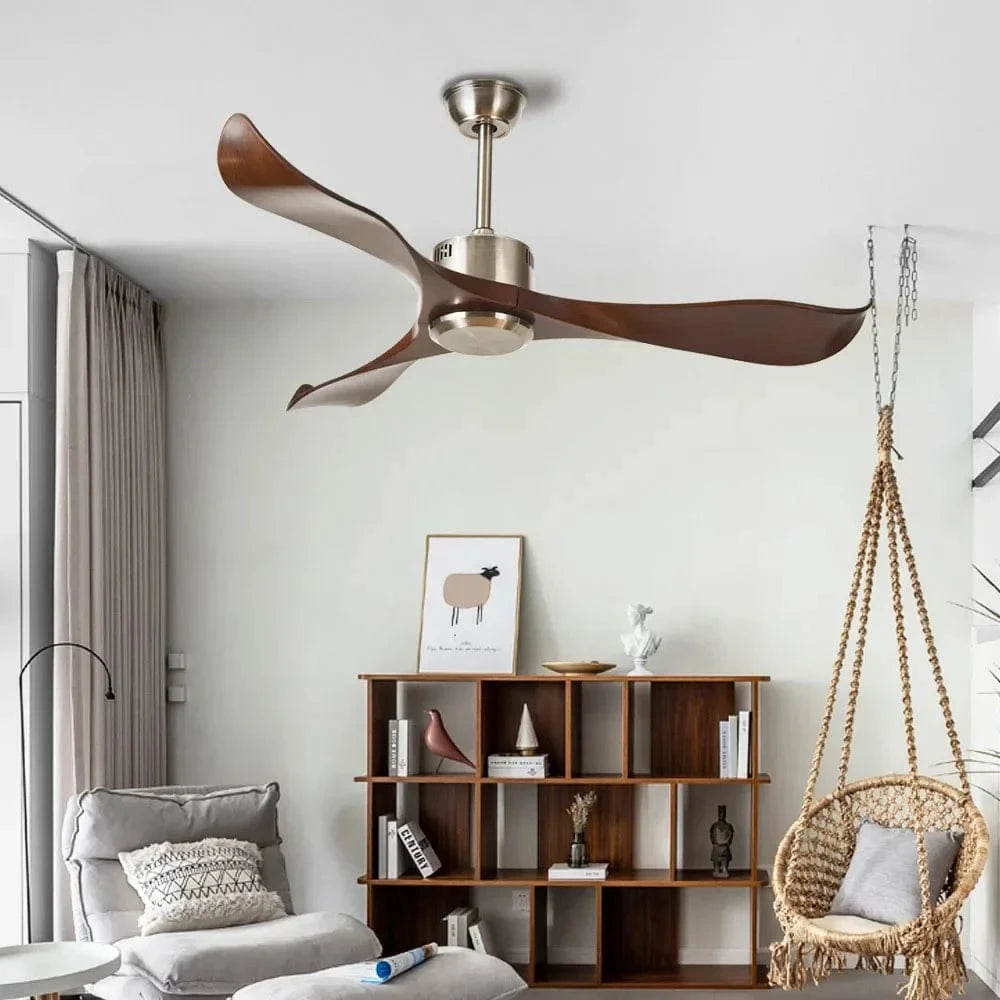 Modern Ceiling Fan with Remote Control - Sleek Design Walnut Norenza