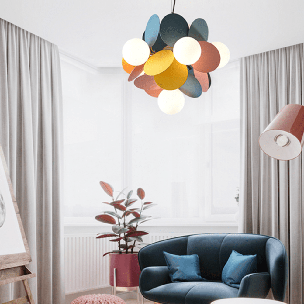 Modern Chandelier with Colorful Round Lamps Kebya Norenza