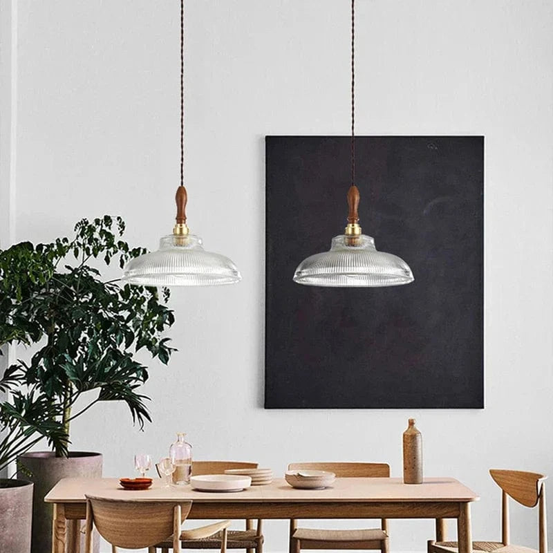 Modern Copper/Wood Glass Pendant Light for Dining Room and Kitchen Island Norenza