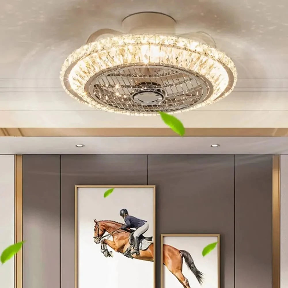 Modern Crystal Ceiling Fan with Remote Control & Silent 3 Speeds Gold Norenza