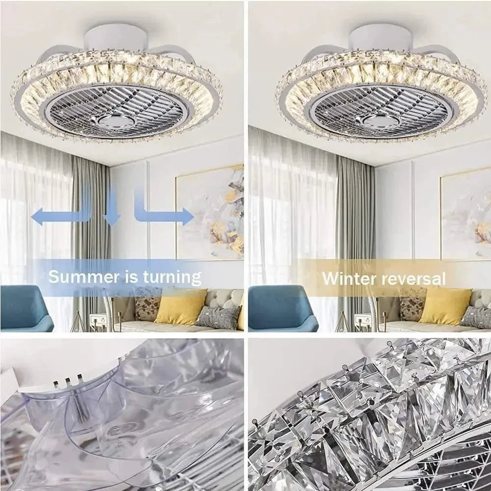 Modern Crystal Ceiling Fan with Remote Control & Silent 3 Speeds Norenza