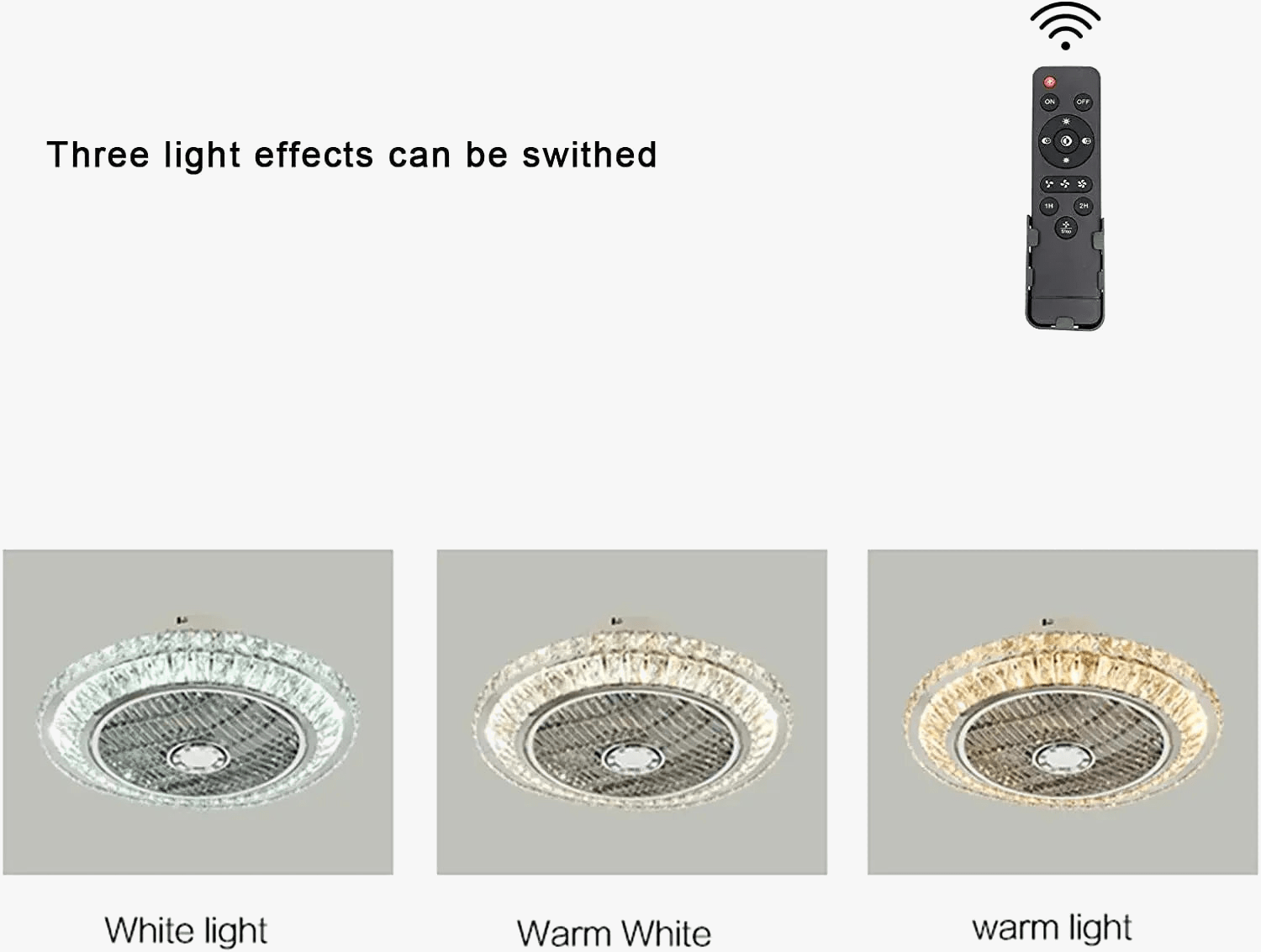 Modern Crystal Ceiling Fan with Remote Control & Silent 3 Speeds Norenza