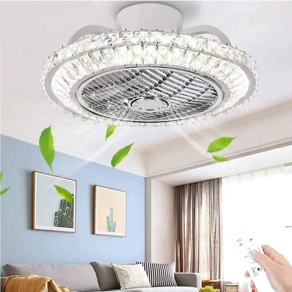 Modern Crystal Ceiling Fan with Remote Control & Silent 3 Speeds White Norenza