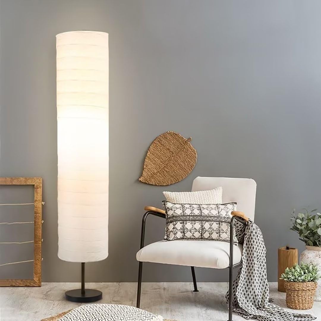 Modern Floor Lamp with Cylindrical Paper Shade Norenza