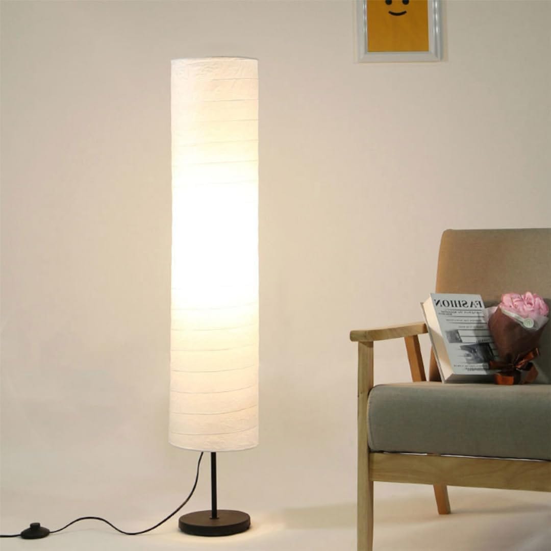 Modern Floor Lamp with Cylindrical Paper Shade Norenza