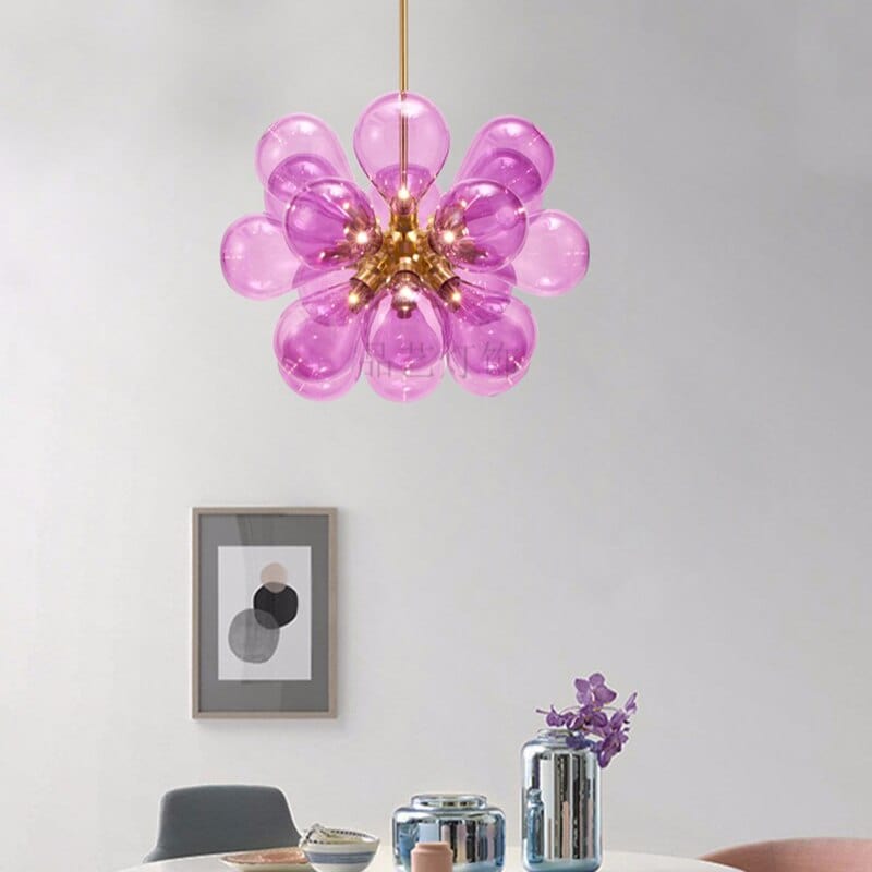 Modern Glass Ball Chandelier with Multiple Spheres Pink Norenza