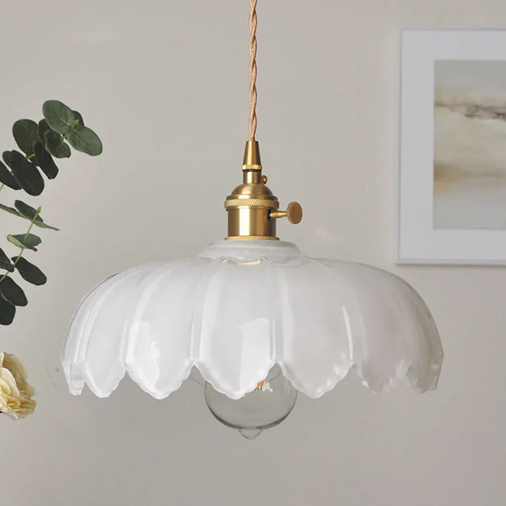 Modern Glass Pendant Light with Brass Details White Norenza