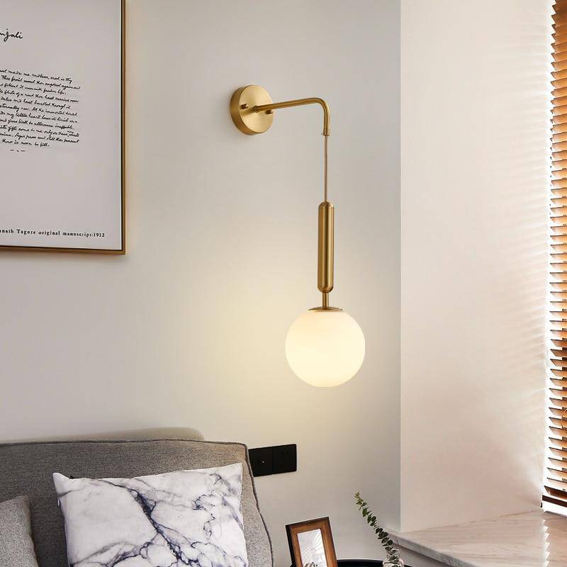 Modern Gold LED Wall Sconce with Glass Orb Shadow Norenza