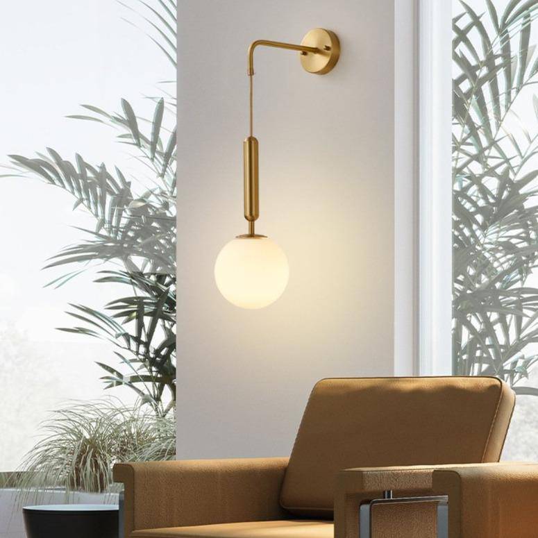 Modern Gold LED Wall Sconce with Glass Orb Shadow Norenza