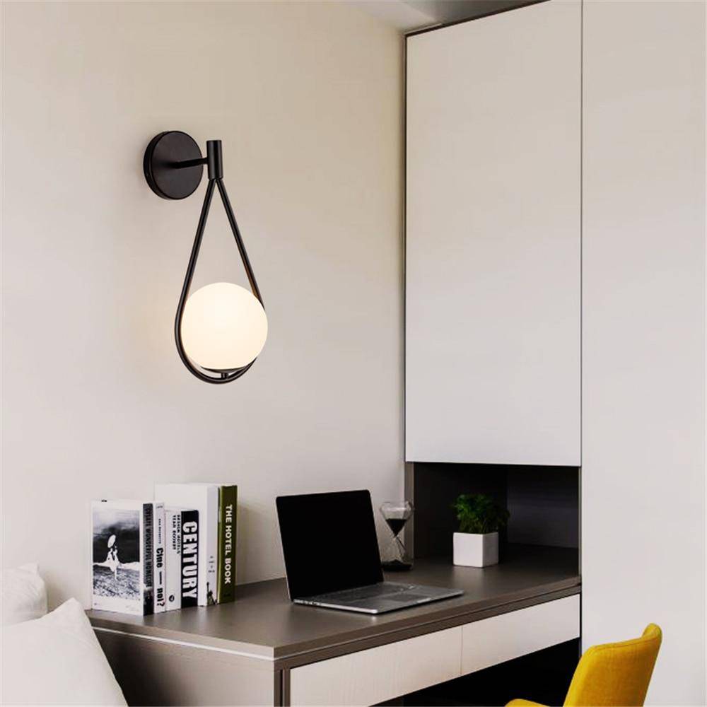 Modern Gold LED Wall Sconce with White Globe Black Norenza