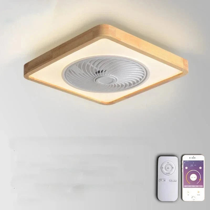 Modern Intelligent LED Ceiling Fan with Remote Control Natural Wood Norenza
