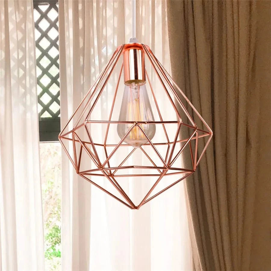 Modern Iron Cage Pendant Ceiling Light for Kitchen & Living Room - E27 Gold Rose Norenza