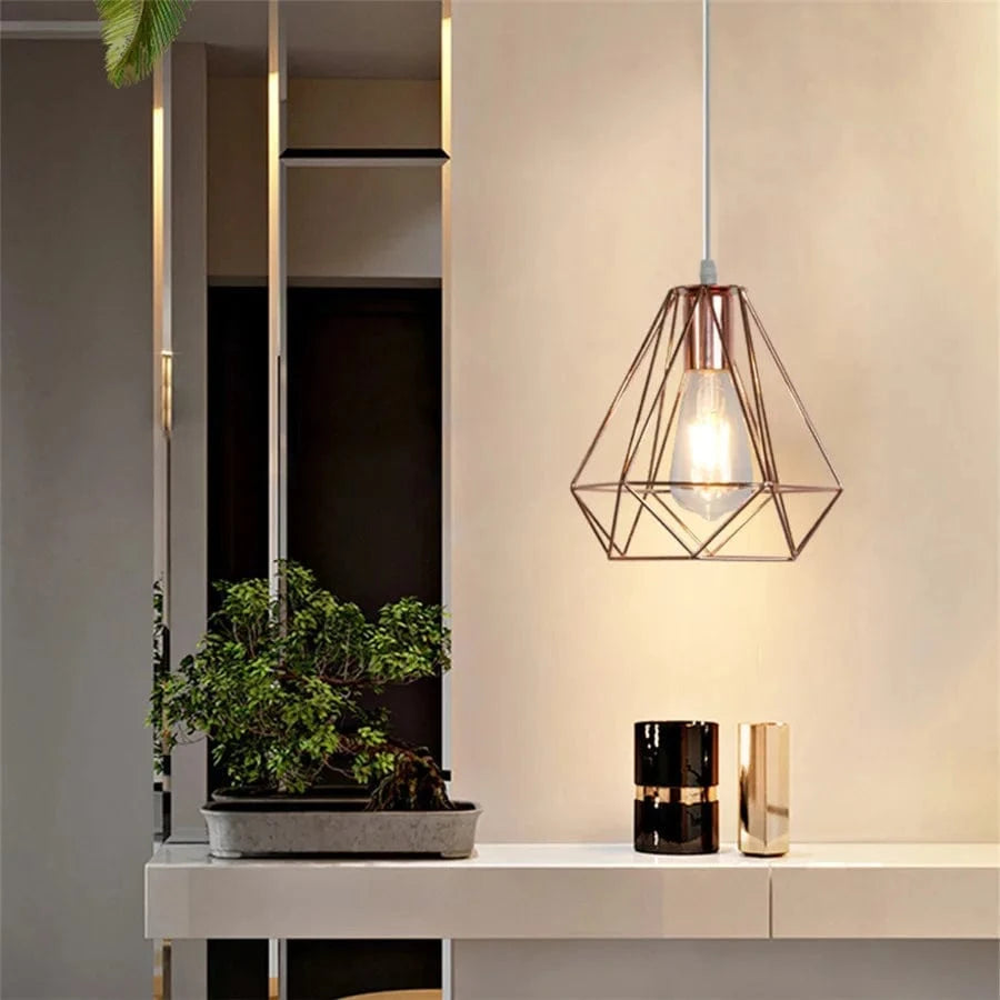 Modern Iron Cage Pendant Ceiling Light for Kitchen & Living Room - E27 Gold Rose Norenza