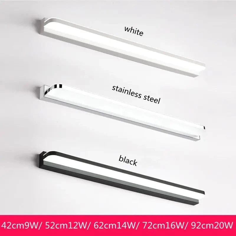 Modern LED Bathroom Mirror Light - Stainless Steel Sconces 42/62/72/120cm AC85-265V Black & White Norenza