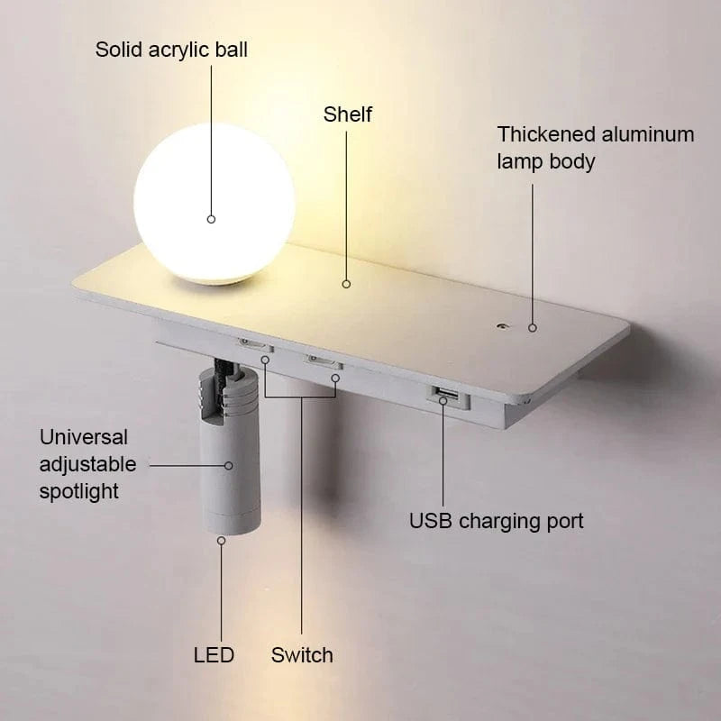 Modern LED Bedside Lamp with Switch and USB Port Norenza