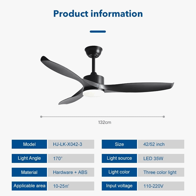 Modern LED Ceiling Fan with Remote Control and Light Norenza