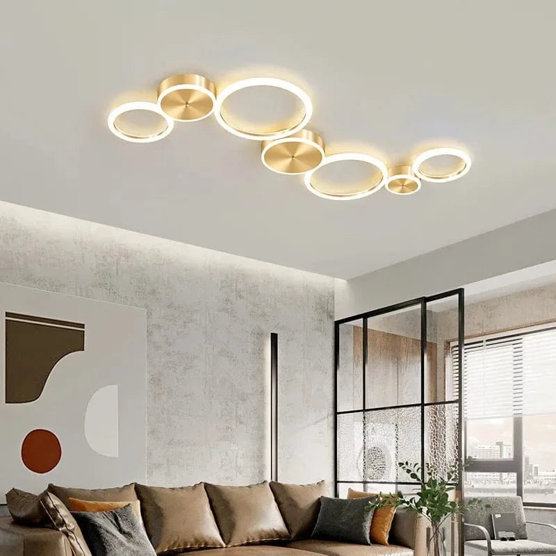 Modern LED Ceiling Light Fixture - Simple Aluminum Chandelier for Living Room, Bedroom, Dining Room - Golden Circle Rings Ceiling Light 7 lights Norenza