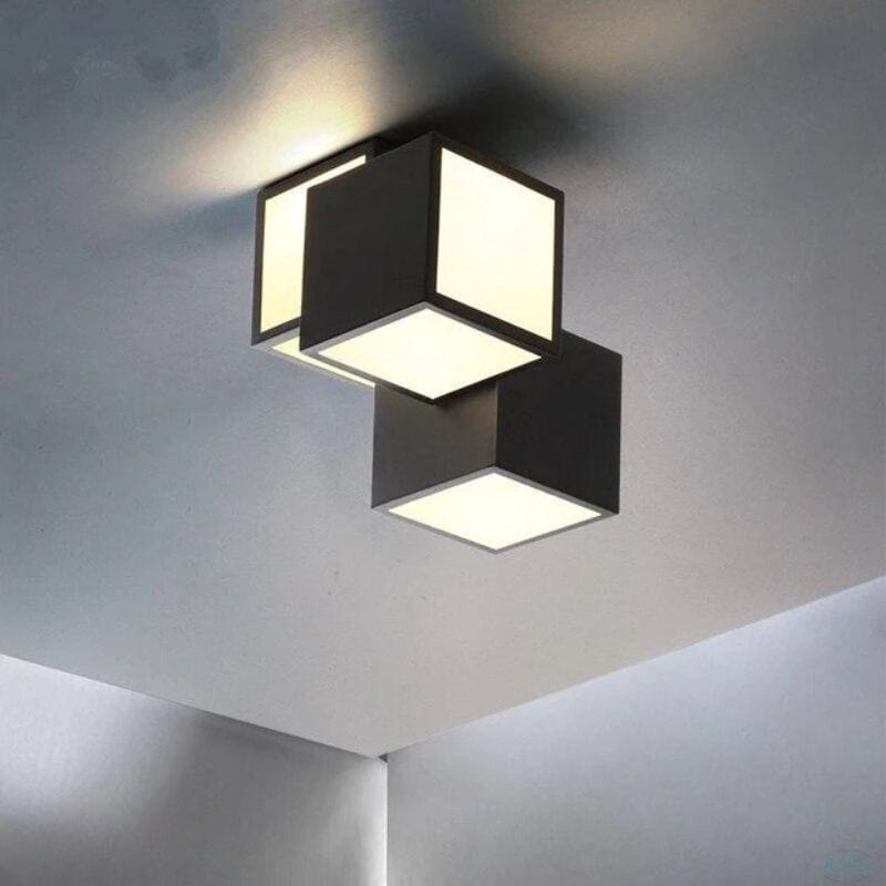 Modern LED Ceiling Light with Metal Loft Cube Design Black Norenza