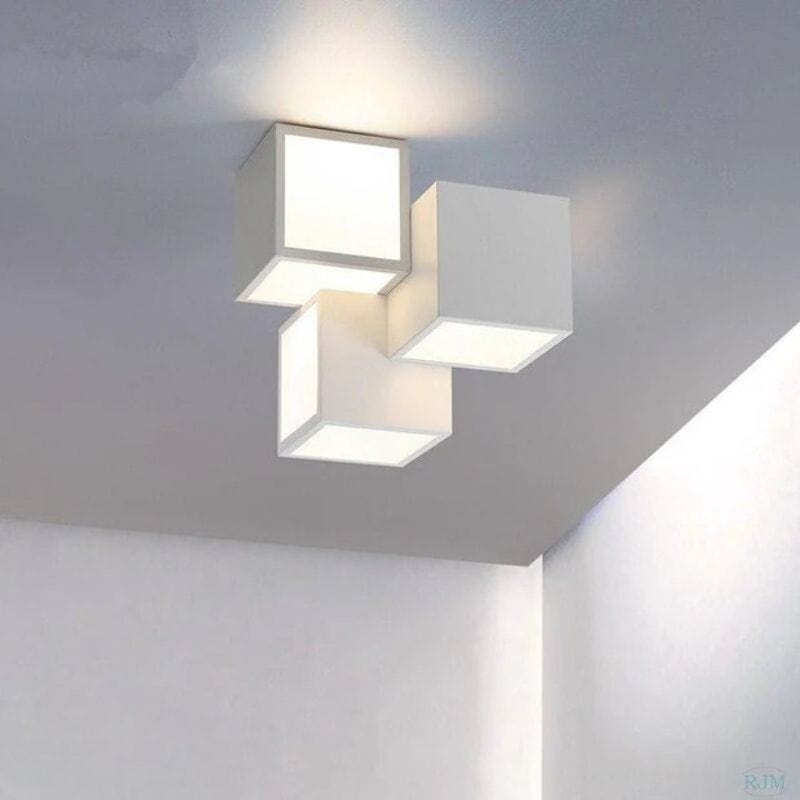Modern LED Ceiling Light with Metal Loft Cube Design White Norenza