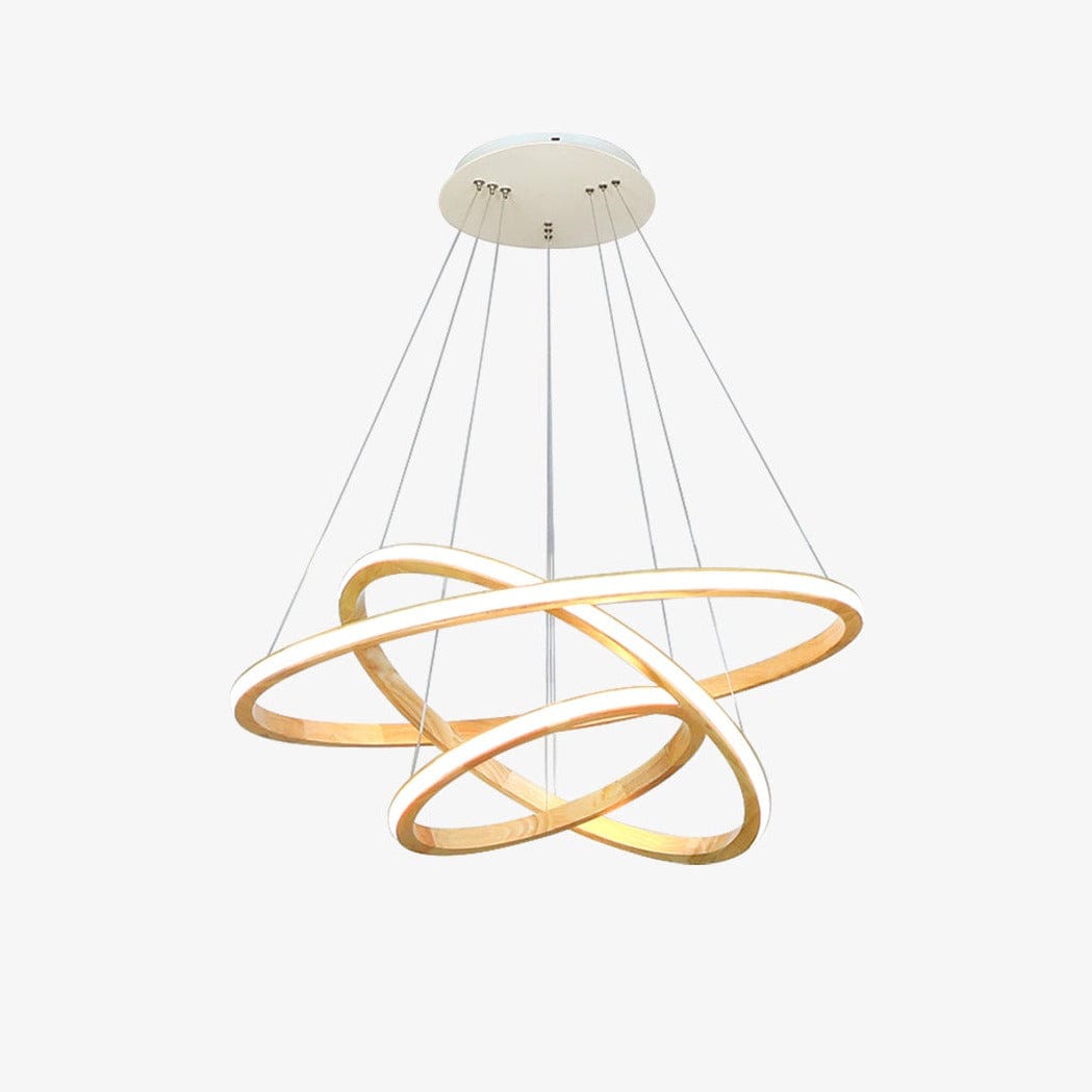 Modern LED Chandelier with Illuminated Wooden Ring Ibarne 3 rings Norenza