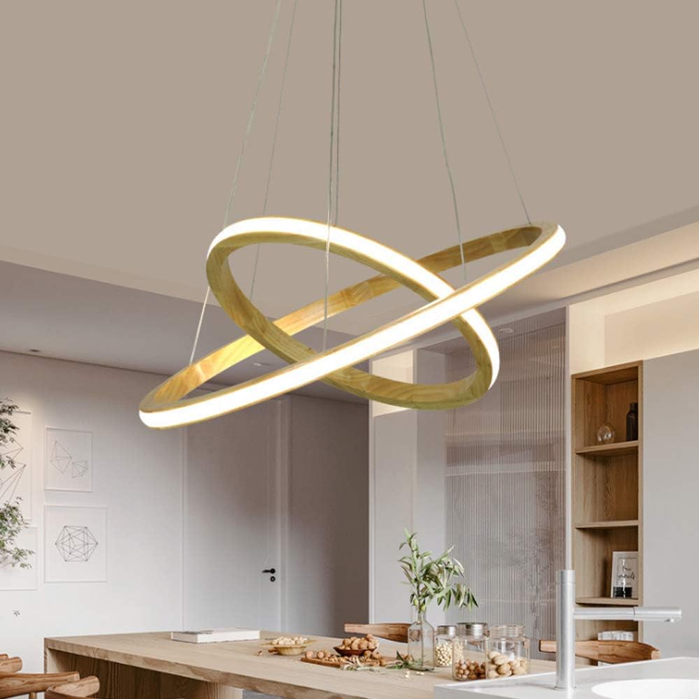 Modern LED Chandelier with Illuminated Wooden Ring Ibarne Norenza