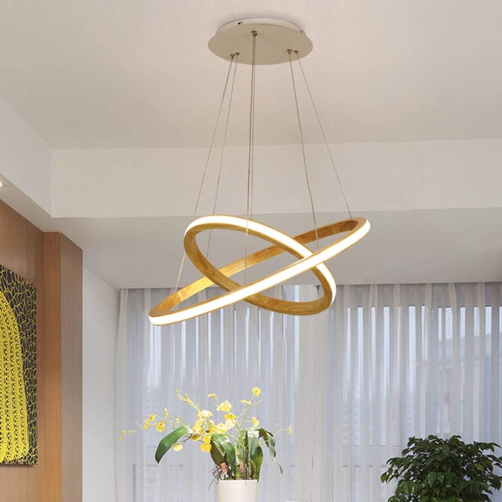 Modern LED Chandelier with Illuminated Wooden Ring Ibarne Norenza