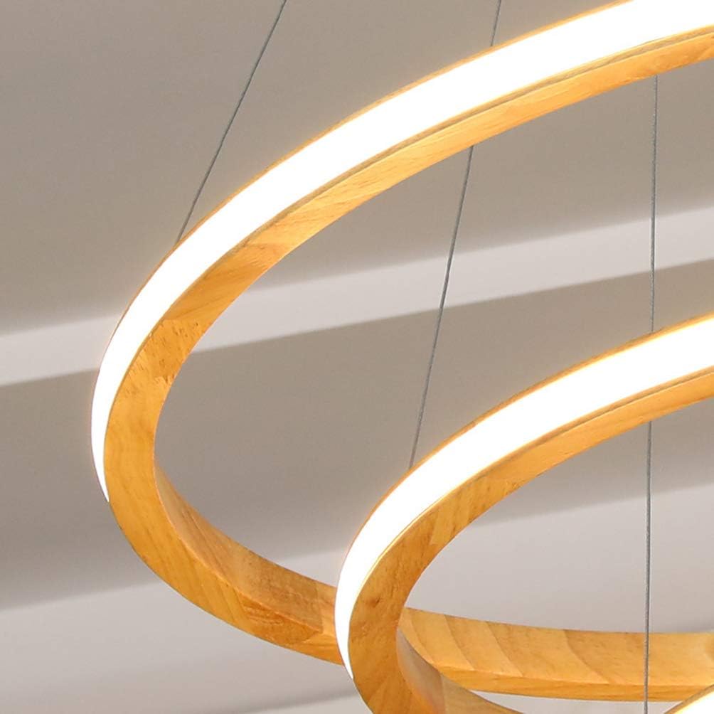 Modern LED Chandelier with Illuminated Wooden Ring Ibarne Norenza