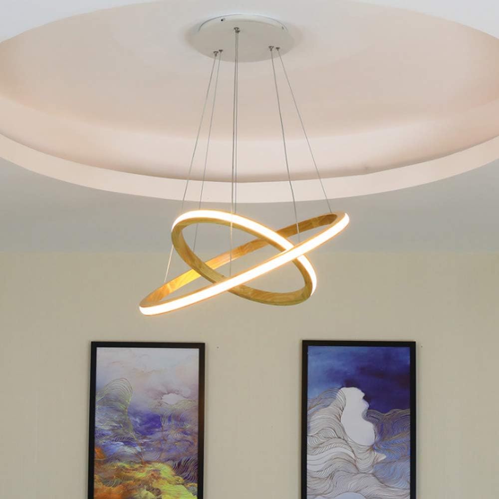 Modern LED Chandelier with Illuminated Wooden Ring Ibarne Norenza