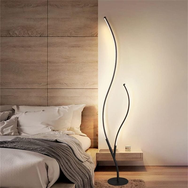 Modern LED Floor Lamp with Remote Control and Dimmable Brightness Black Norenza