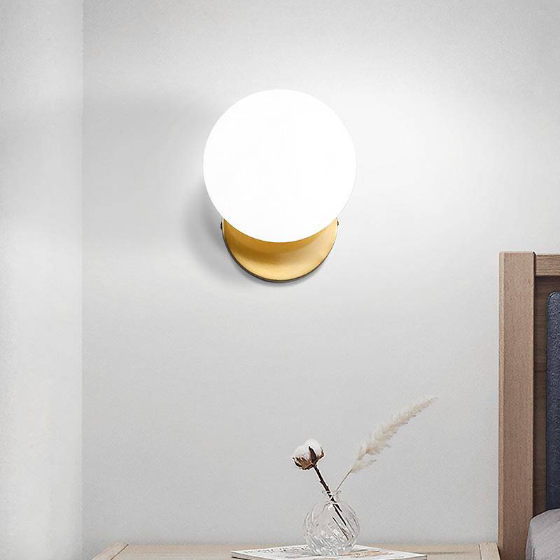 Modern LED Glass Sphere Wall Sconce with Round Gold Base Norenza