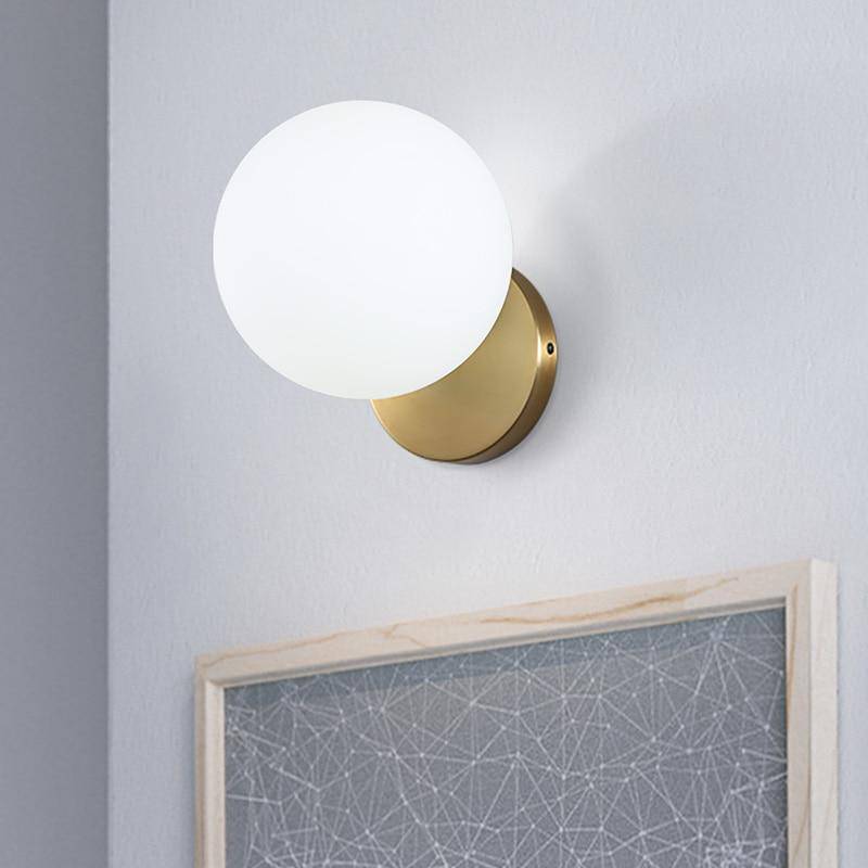Modern LED Glass Sphere Wall Sconce with Round Gold Base Norenza