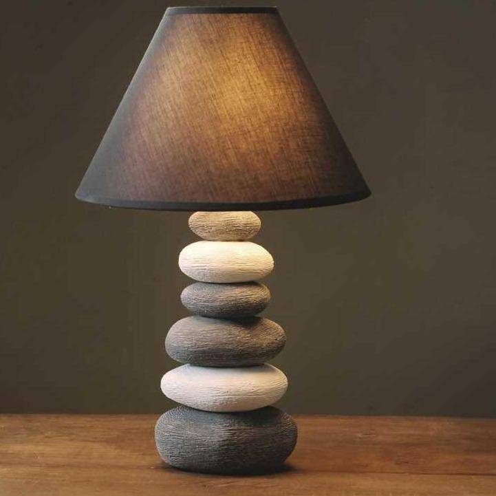 Modern LED Pebble Table Lamp with Gray Nordic Shade Norenza