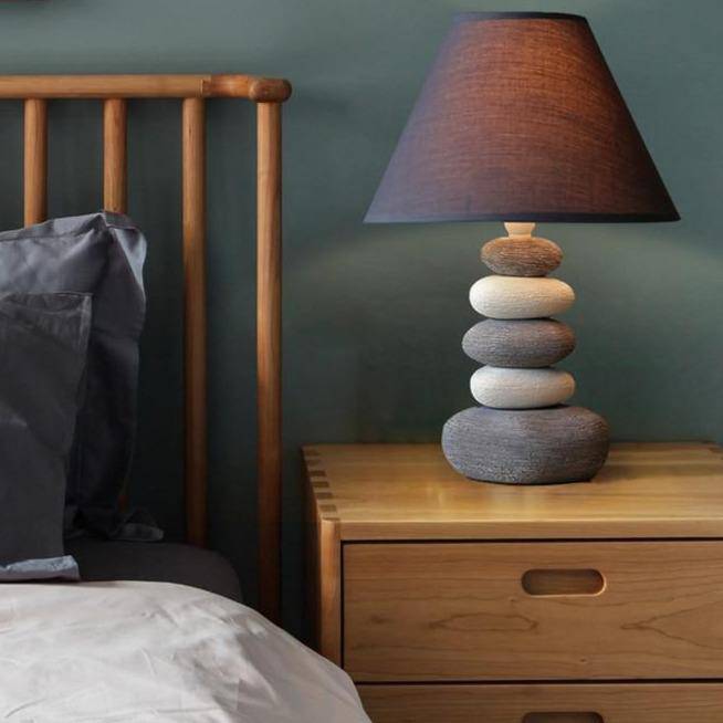 Modern LED Pebble Table Lamp with Gray Nordic Shade Norenza