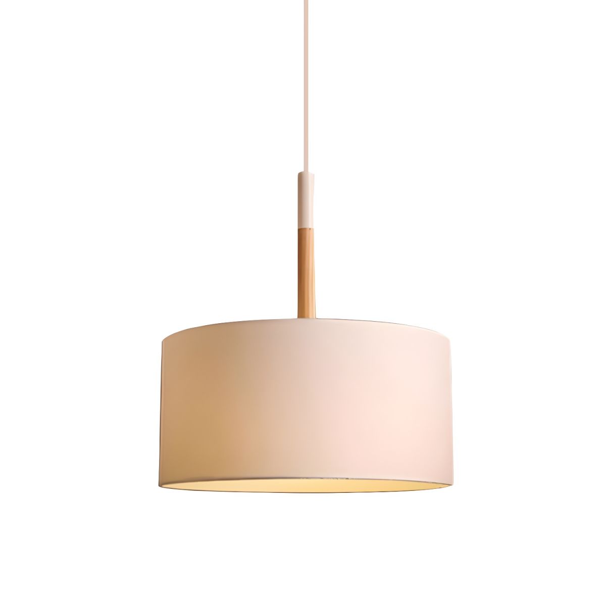 Modern LED Pendant Light with Fabric Shade and Wooden Rod White Norenza