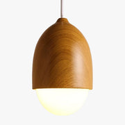 Modern LED Pendant Light with Round Wood Shade A Norenza
