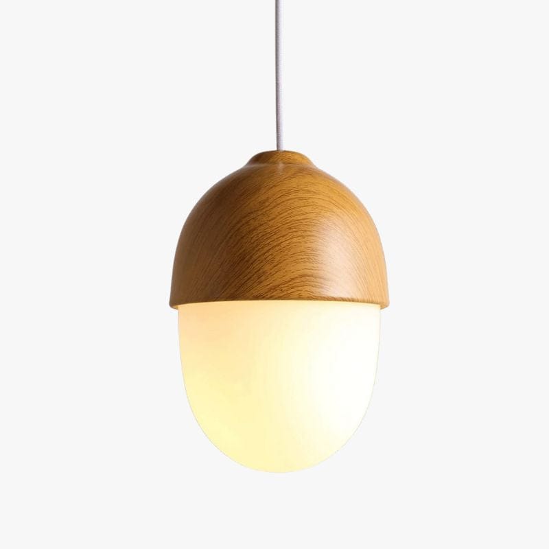 Modern LED Pendant Light with Round Wood Shade B Norenza