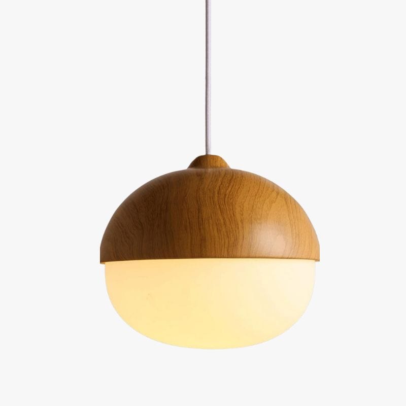 Modern LED Pendant Light with Round Wood Shade C Norenza